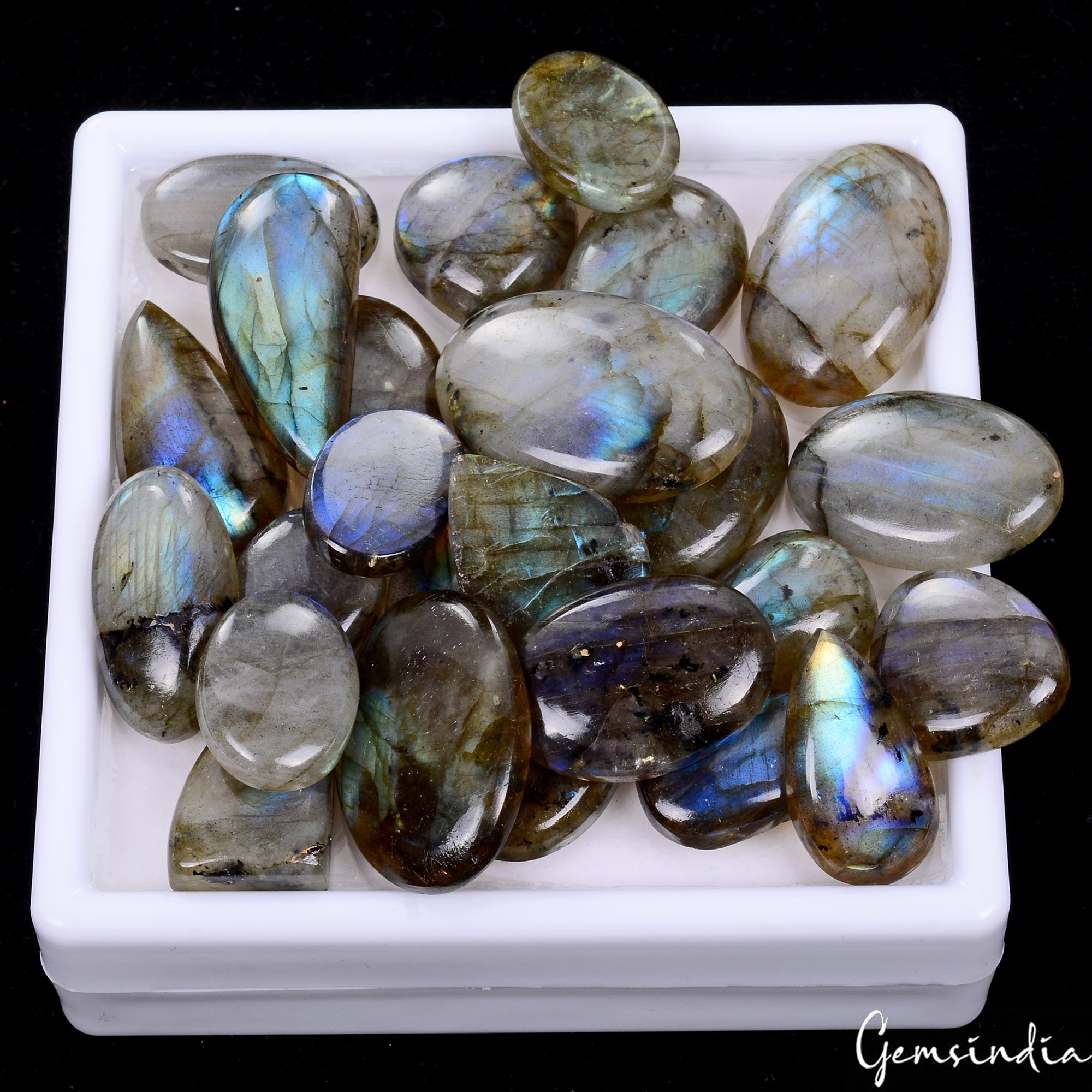 500 Cts/25 Pcs Natural Untreated Blue Shine Labradorite Mix Cab Loose Gems Lot