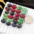 Certified 260 Ct Natural Ruby Emerald Sapphire Oval Cabochon Loose Gemstones Lot