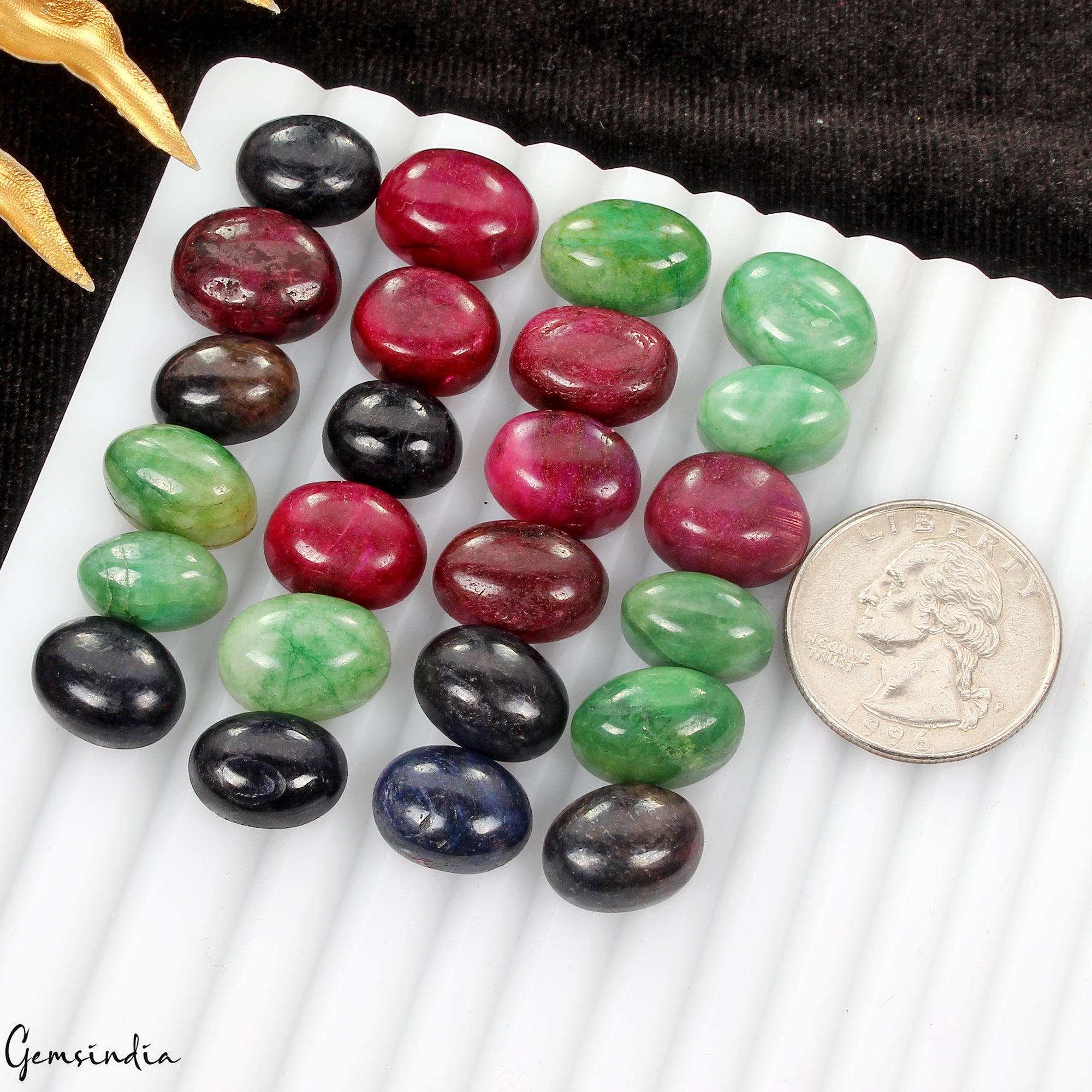 Certified 260 Ct Natural Ruby Emerald Sapphire Oval Cabochon Loose Gemstones Lot