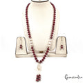 696.70 Cts Natural Red Ruby & Freshwater Pearl Round Beaded Handmade Jewelry Set