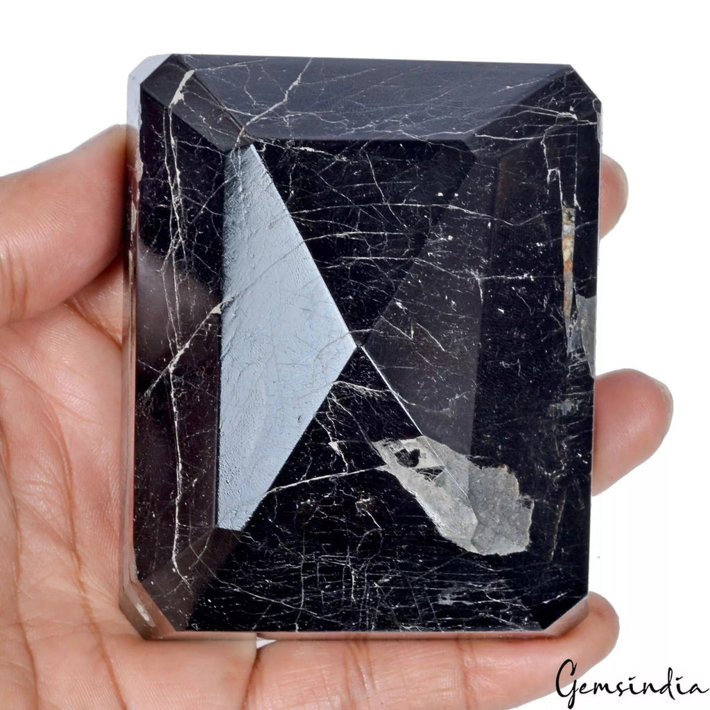 590 Gram Natural Rare Black Tourmaline Emerald Cut Earth Mined Huge Gemstone