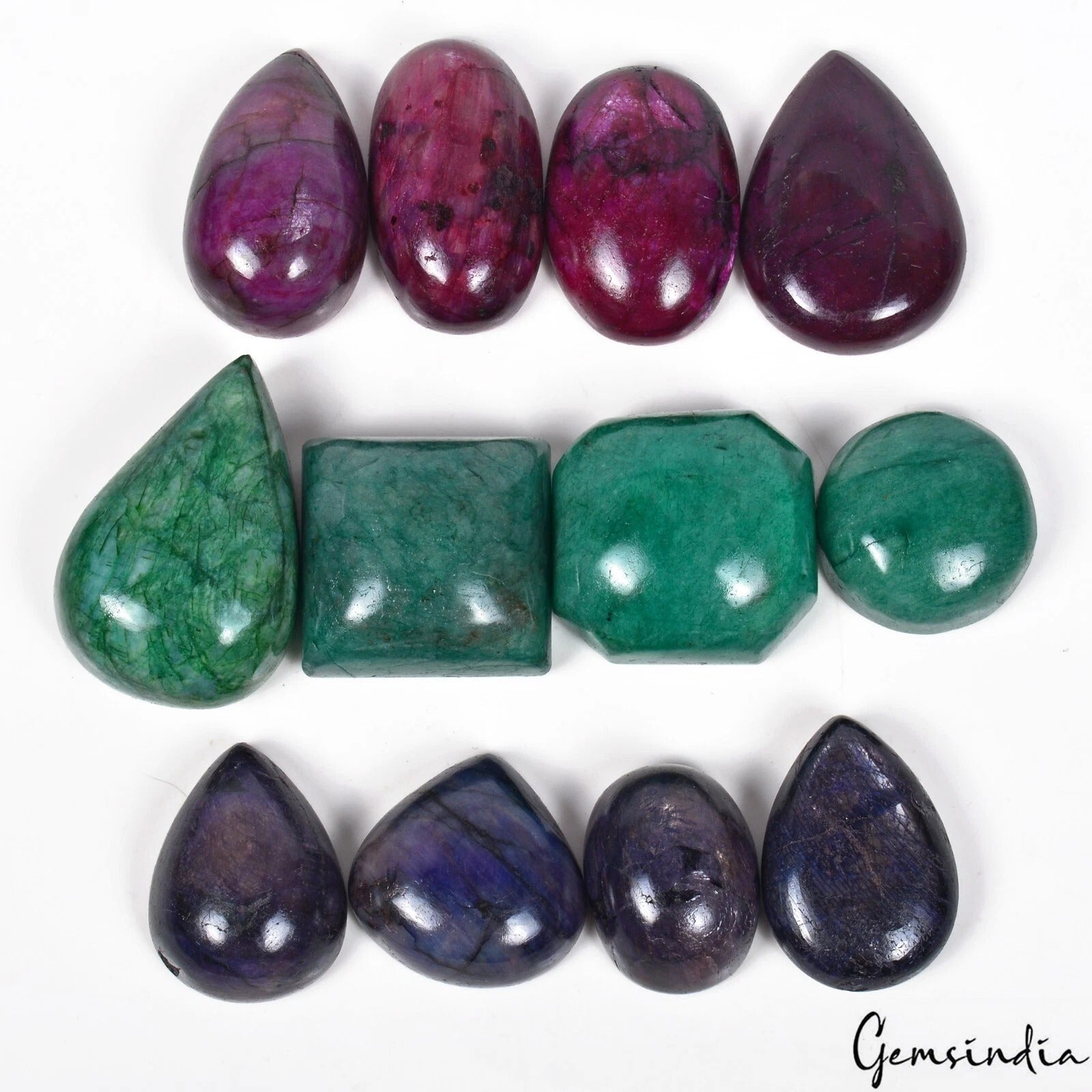 Ruby Lot, Cabochon, Multi Color — 12 Pieces, 29mm to 42mm, 1700 Ct, Brazil