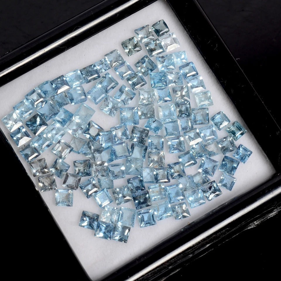 13 Ct Natural Blue Aquamarine Princess Loose Excellent Quality Cut Gems 2.5mm