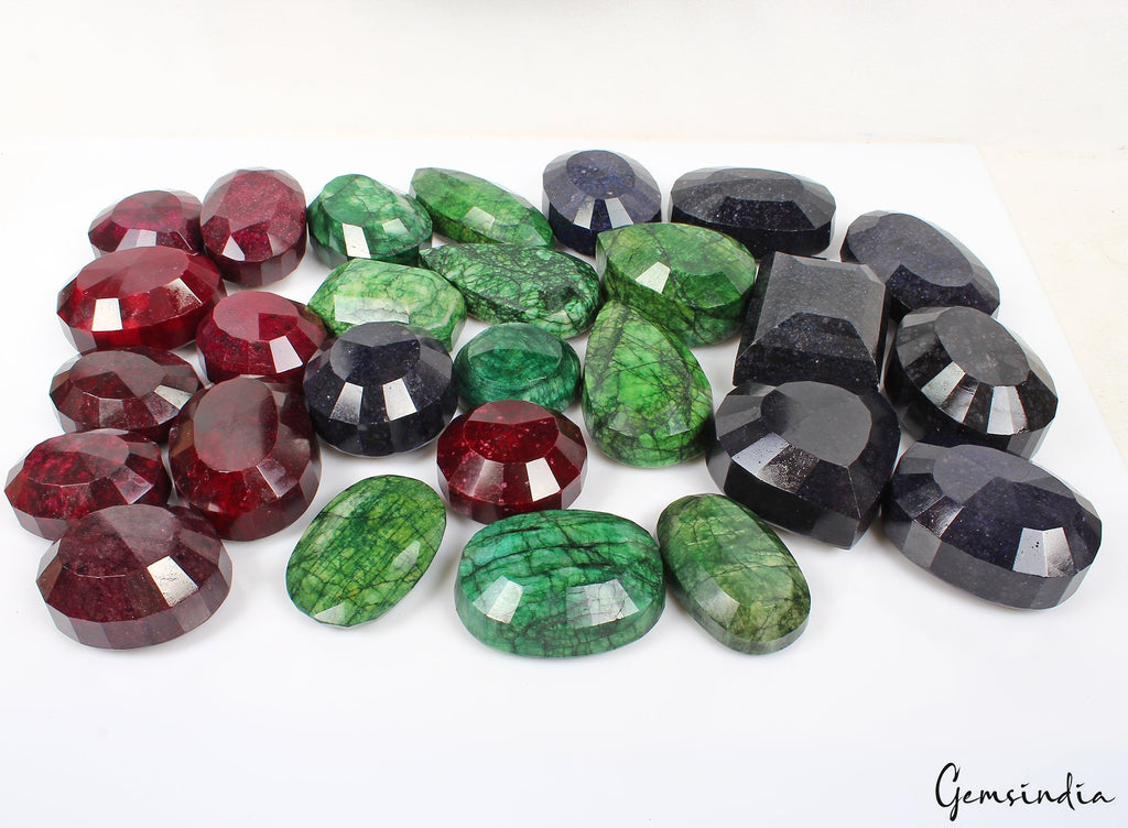 10 Kg Natural Ruby Emerald Sapphire Mix Cut Museum Size Loose Gemstones 63-108mm