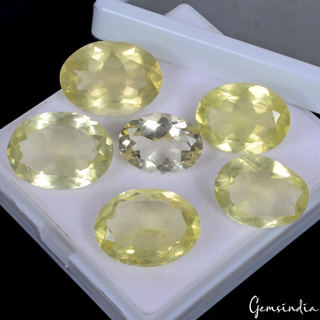 98.20 Ct/6 Pcs Natural Brazilian Untreated Lemon Citrine Oval Cut Loose Gems Lot