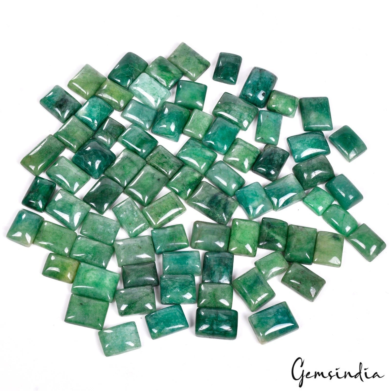 75 Pcs Natural Green Emerald Rectangular Cabochon Loose 10-20mm Gemstones~900 Ct