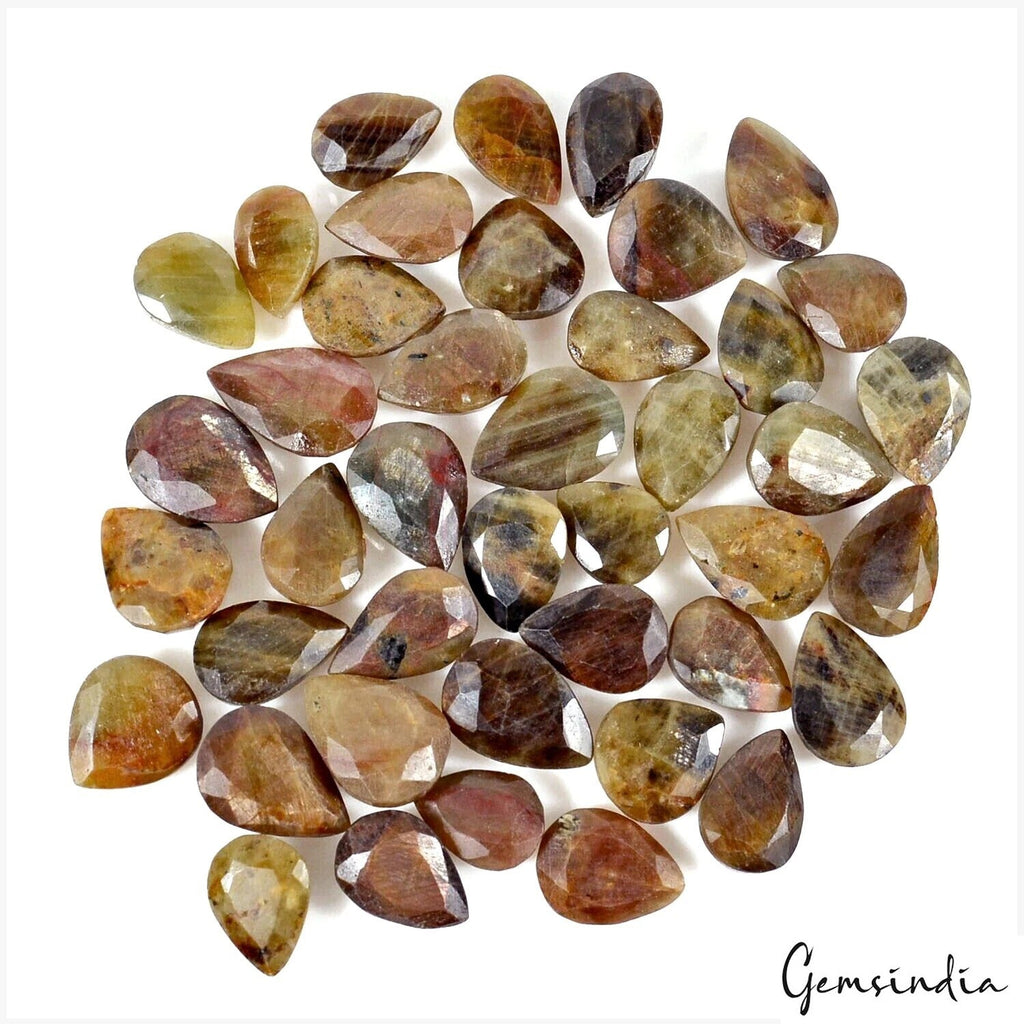 390Ct 100% Natural Yellow Brown Sapphire Untreated Pear Cut Loose Gemstones 42Pc