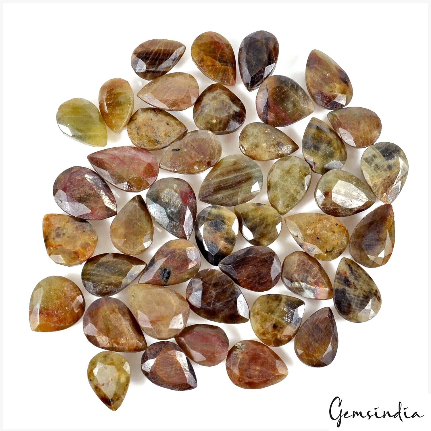 390Ct 100% Natural Yellow Brown Sapphire Untreated Pear Cut Loose Gemstones 42Pc