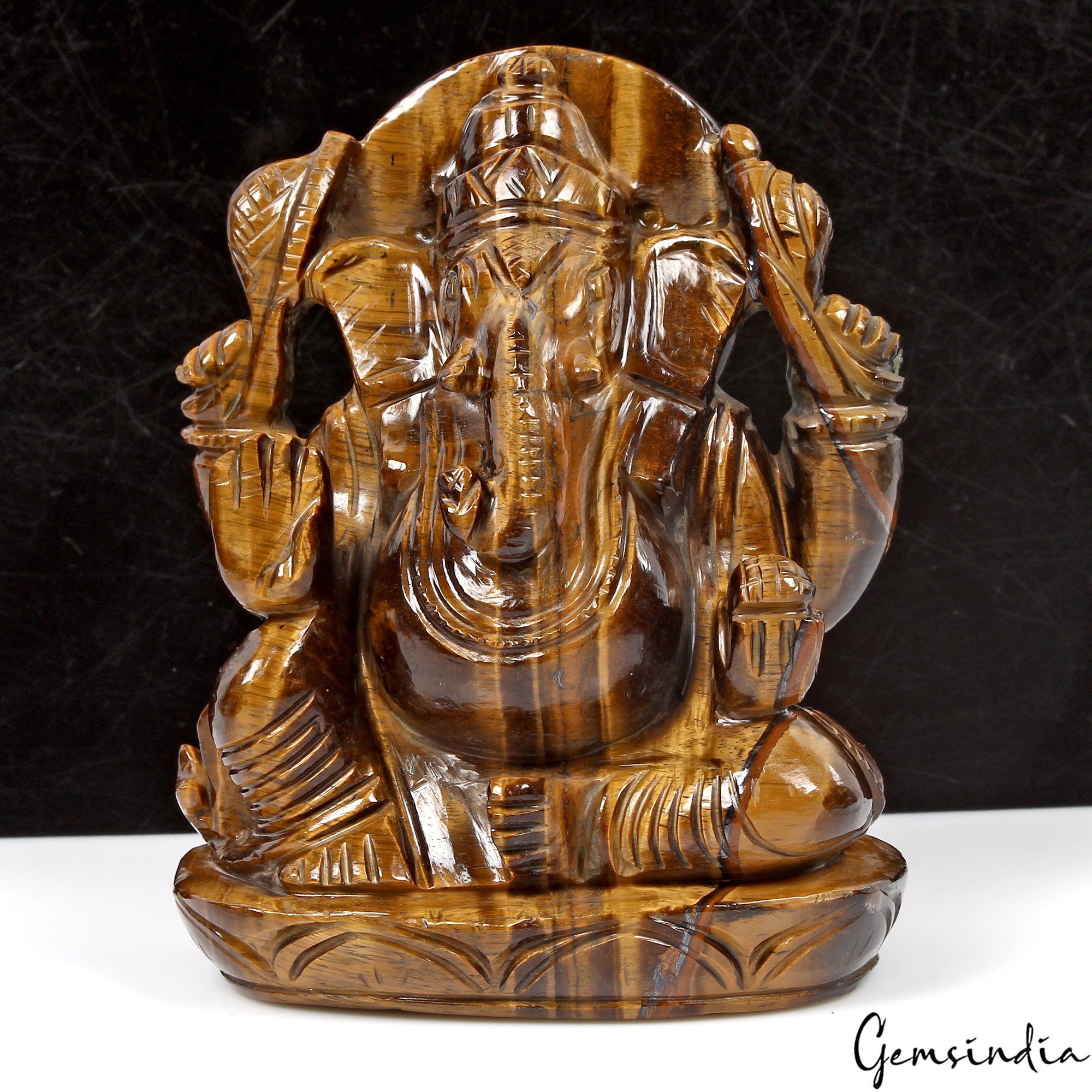 3300Ct Natural Untreated Brown Tiger Eye Single Stone Ganesha Carved Statue 4.4"