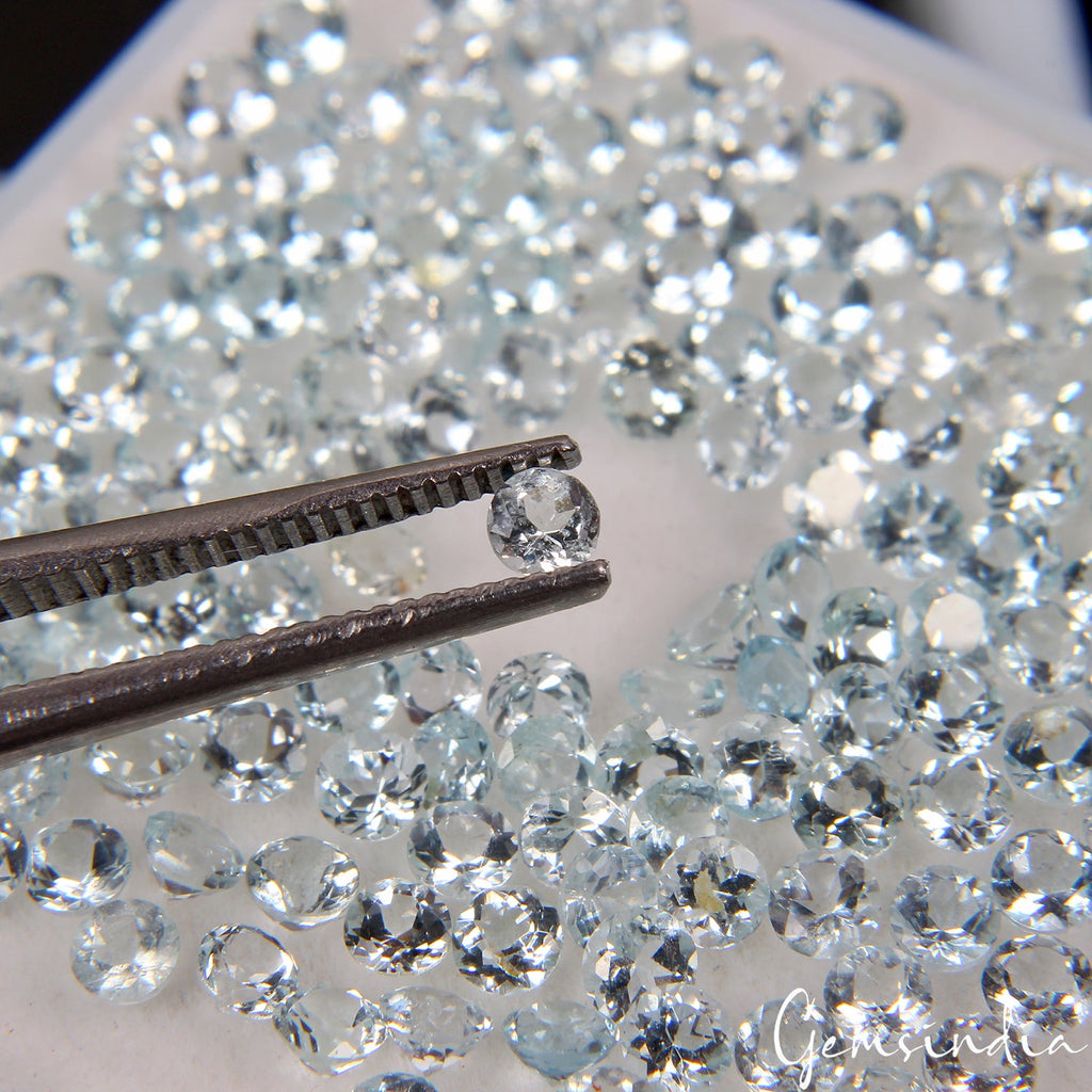 Round Cut Natural Unheated Nice Blue Aquamarine 9.80 ct 2mm 156 pcs Lot Gemstone