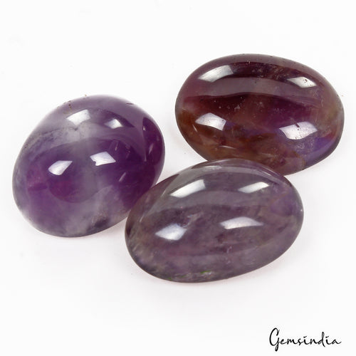 Amethyst Lot, Cabochon, Untreated, Purple — 3 Pieces, 25mm, 120.80 Ct, Madagascar