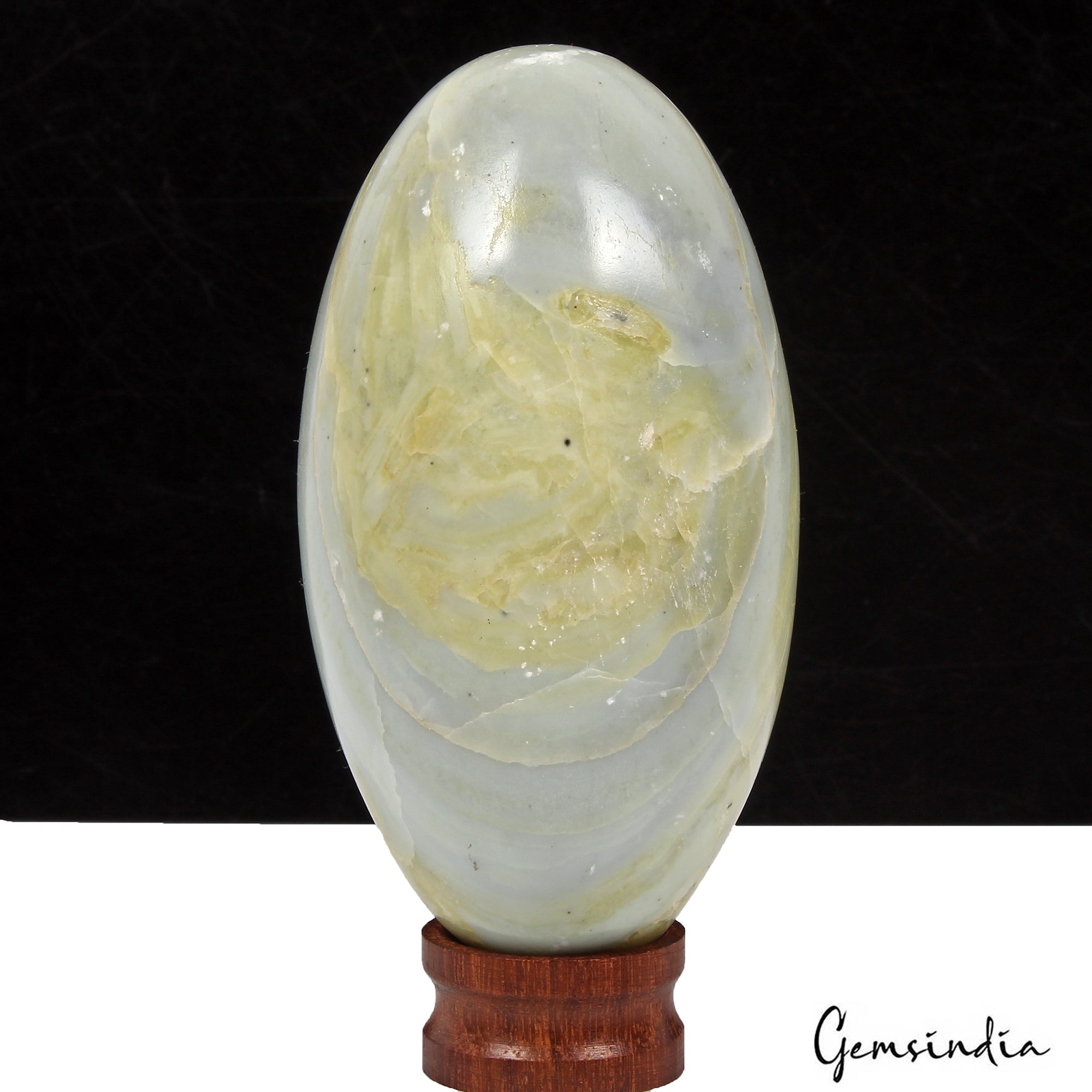 1520 Ct Natural Untreated Chrysoprase Oval Shape Egg With Stand Healing Gemstone