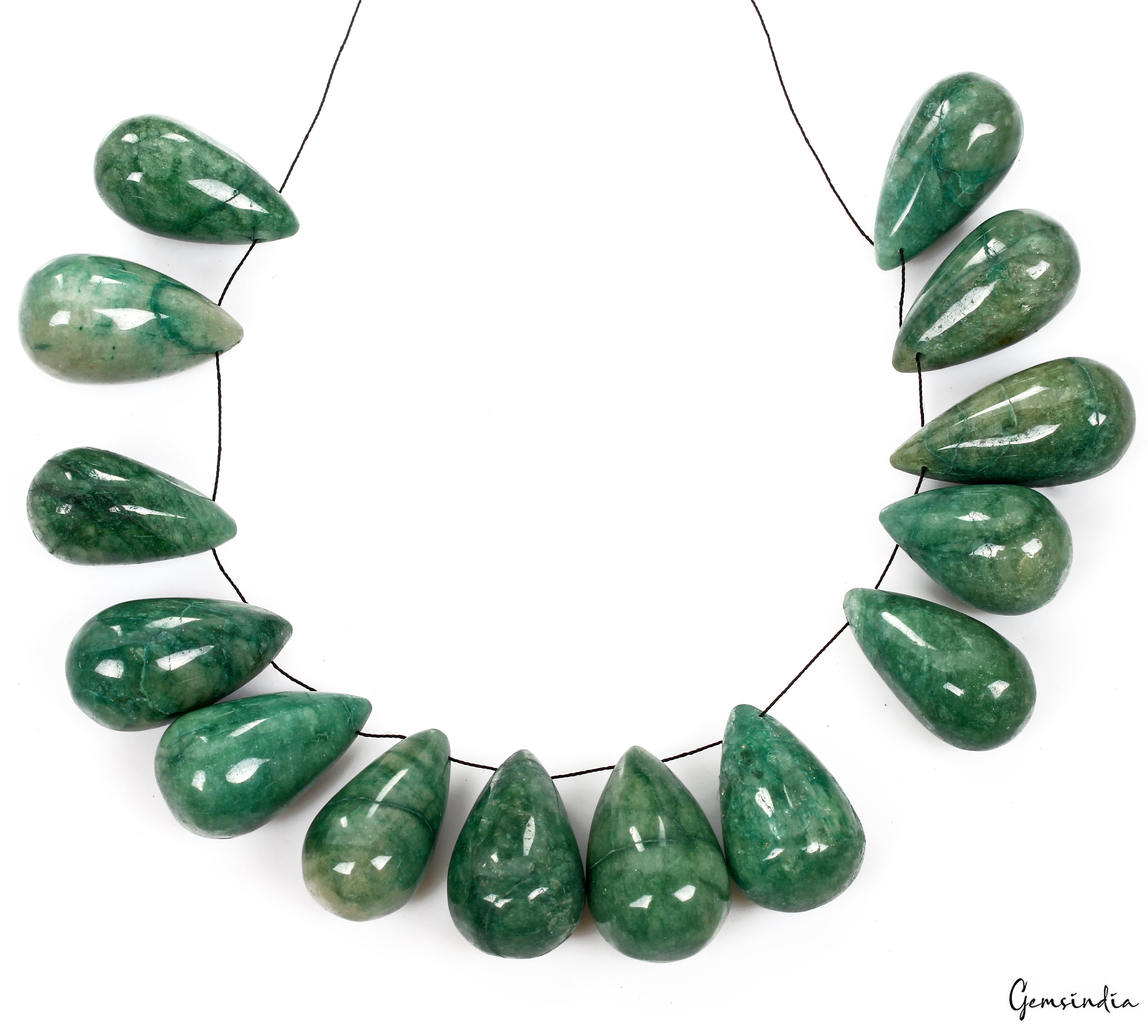 1000 Ct/14 Pcs Natural Emerald Gem Pear Drop Cabochon Drilled Beads/Briolettes