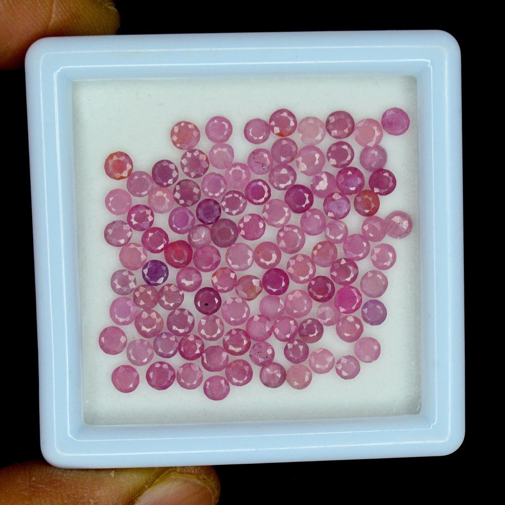 Ruby Lot, Loose Gemstone, Round Cut, Heated — 100 Pieces, 3mm, 15.80 Ct, Mozambique