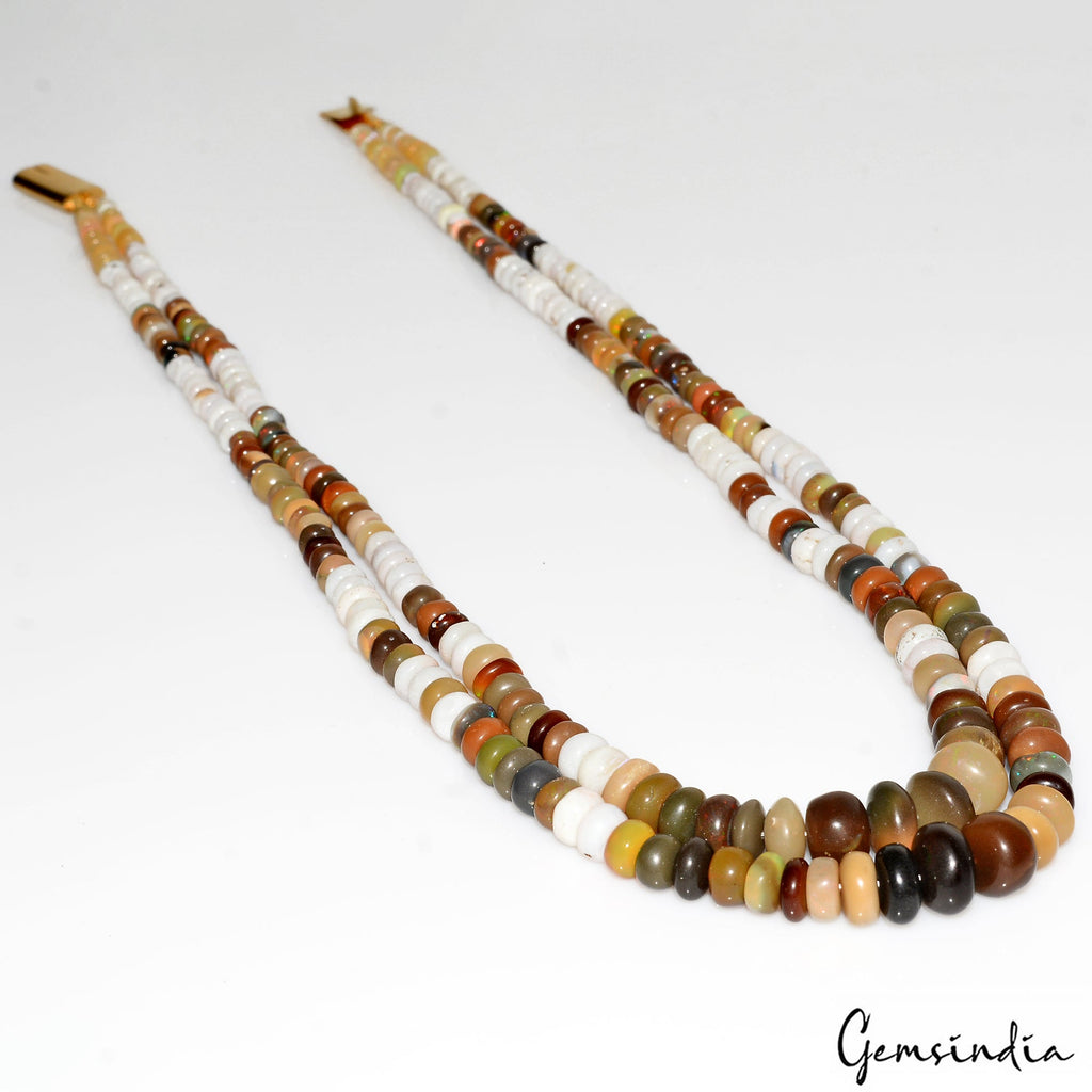 186.20 Ct Natural Multi Color Shine Oval Round Beaded Single Strand Necklace 19"