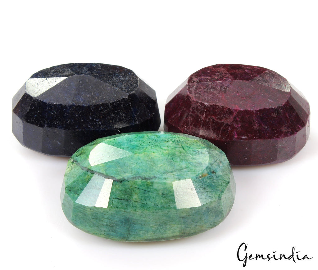 1680 Ct Natural Red Ruby, Blue Sapphire & Green Emerald Loose Gemstone Oval Cut