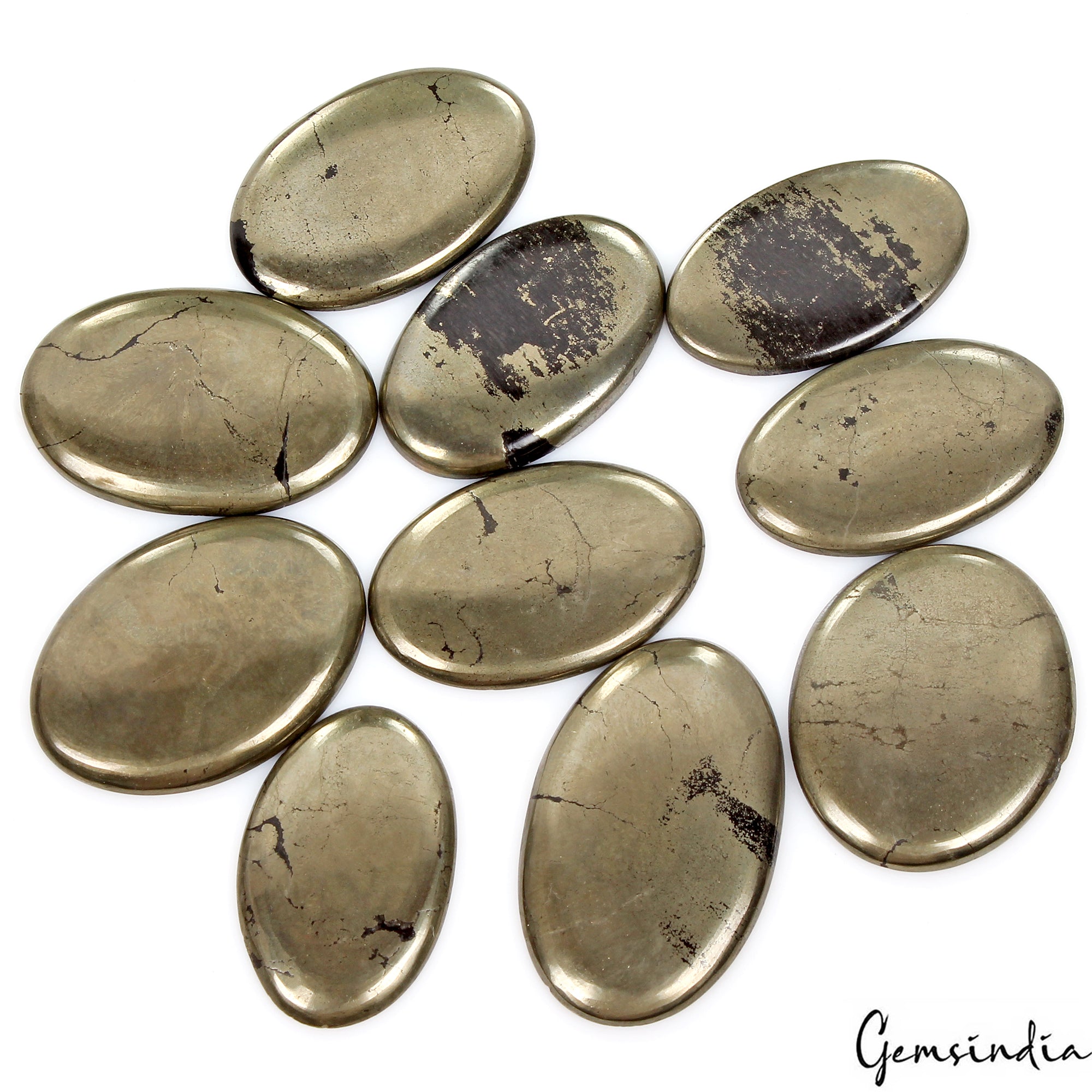 800 Ct Natural Untreated Gold Pyrite Oval Cabochon 41-50mm Loose Gemstones Lot