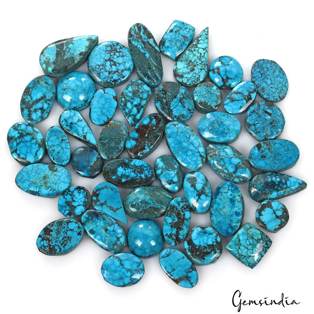 400 Cts/43 Pcs Natural Blue Green Spiderweb USA Turquoise Mix Cab Loose Gems Lot
