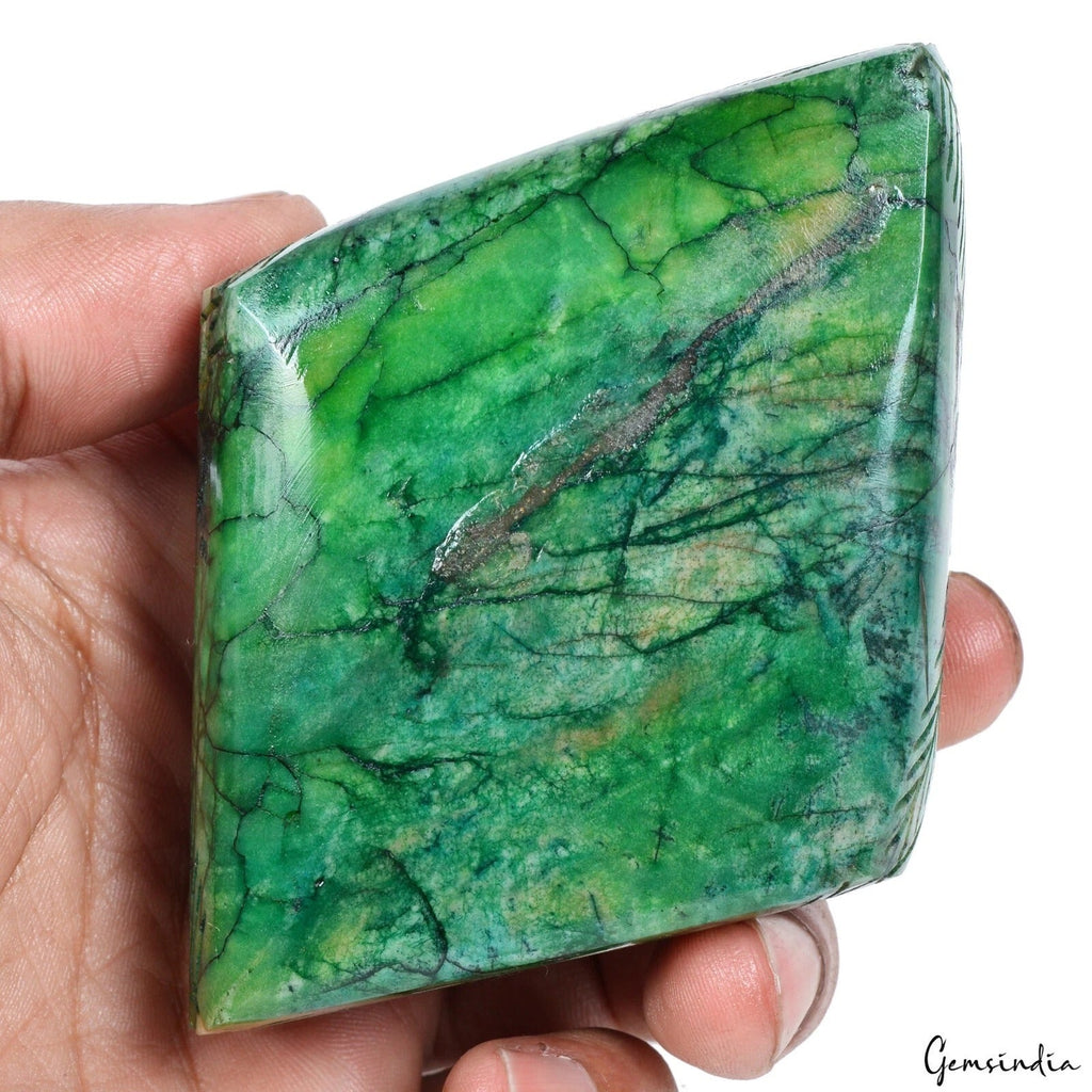 1820 Cts Natural Green Emerald Hand Carved Loose Brazilian Fancy Shape Gemstone