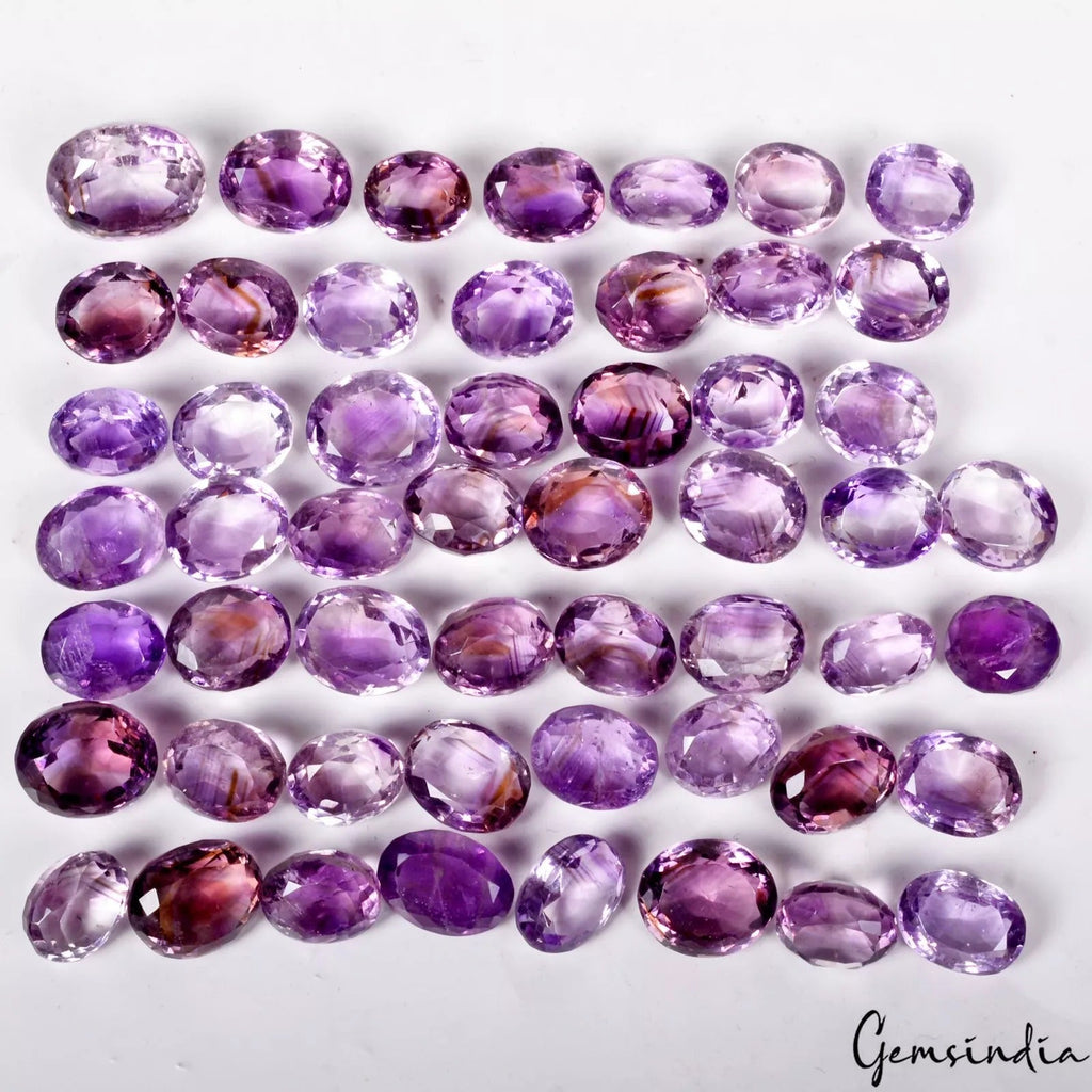 53 Pcs Natural Amethyst/Ametrine 11-16mm Untreated Oval Cut Loose Gemstones Lot