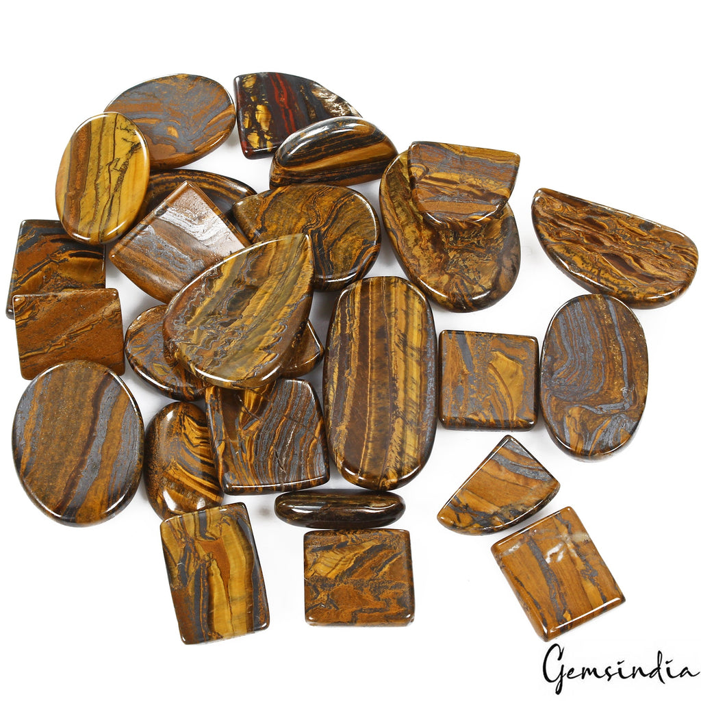 26 Pcs Natural Iron Tiger Eye 17-37mm Cabochon Loose Wholesale Gemstones Lot ~