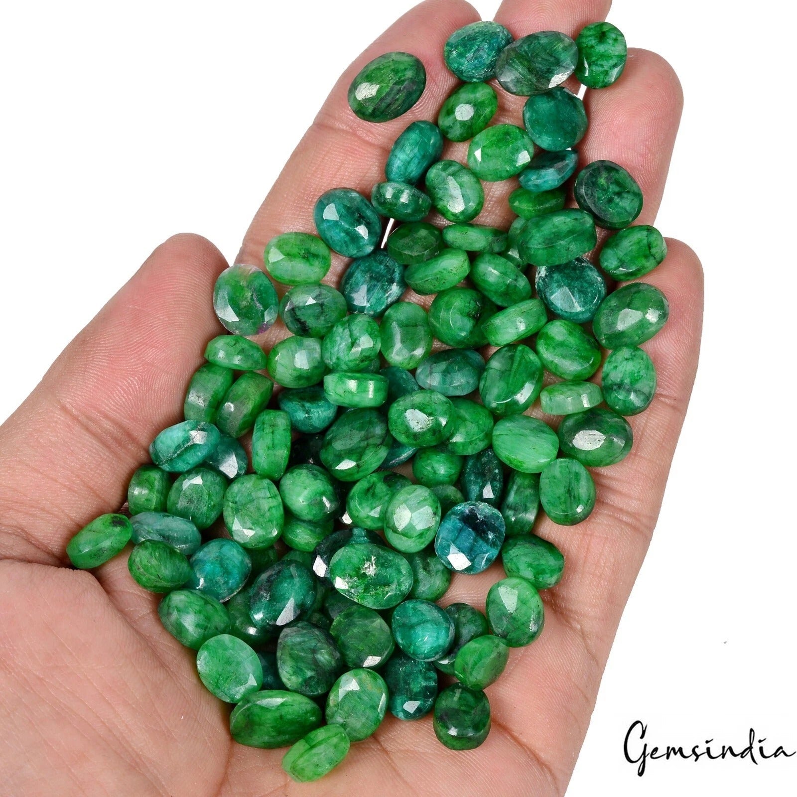 Natural Zambian Green Emerald Oval Faceted Cut Loose Gemstones Lot 1180 Ct 100Pc