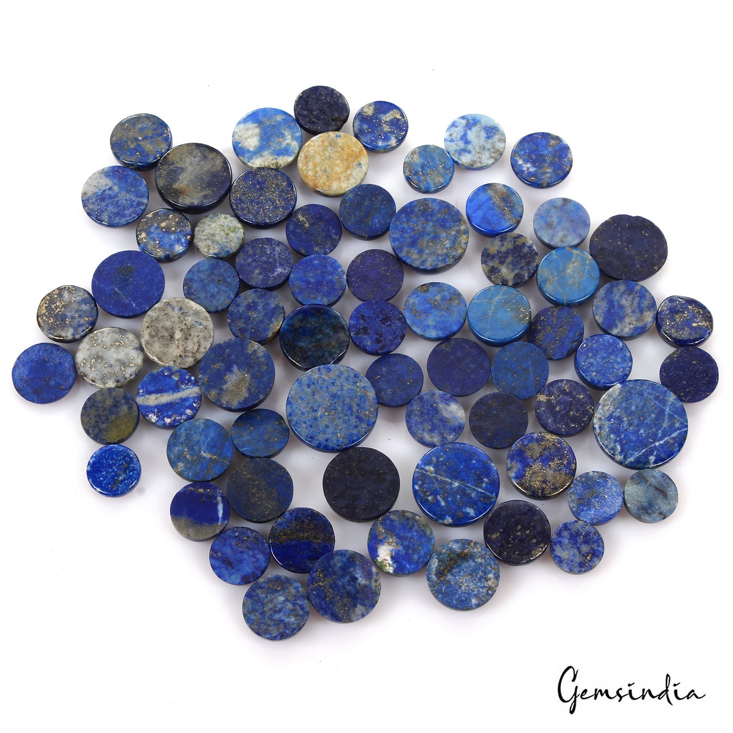 500 Cts/69 Pcs Natural Blue Lapis Lazuli Gold Pyrite Round Cab Loose Gems Lot