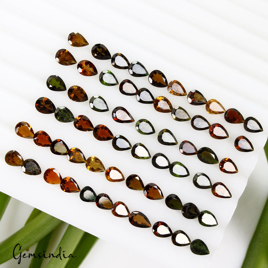 Certified 60 Pcs Natural Tourmaline Multi Color 7x5mm Loose Mozambique Gemstones