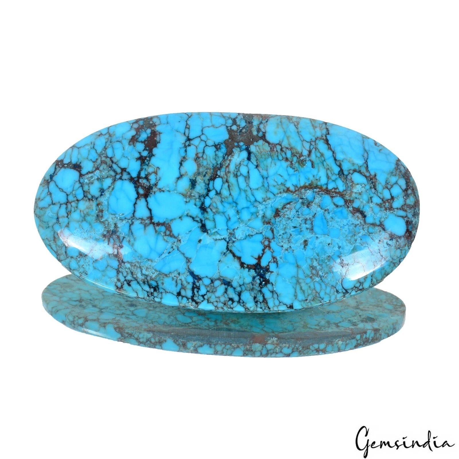70 Ct Natural Blue Arizona USA Spiderweb Turquoise Oval Cab Gemstone For Pendant