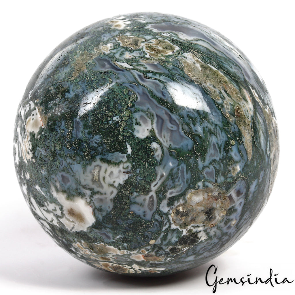 Moss Agate Sphere, Untreated, Green — 3.9 Inch, 1.116 Kg (5580 Ct), Madagascar