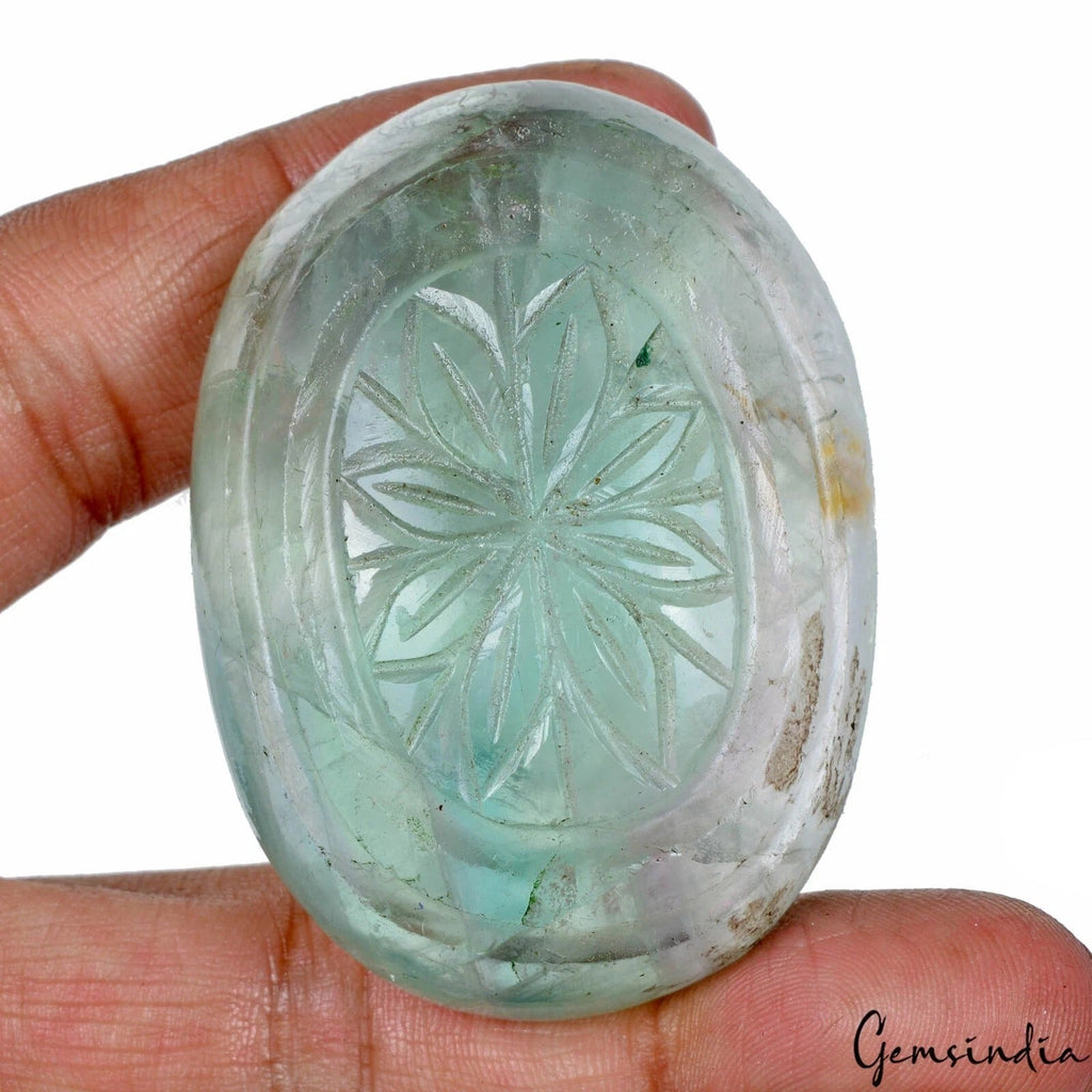 520 Ct Natural Untreated Brazilian Green Fluorite Oval Cut Hand Carved Loose Gem