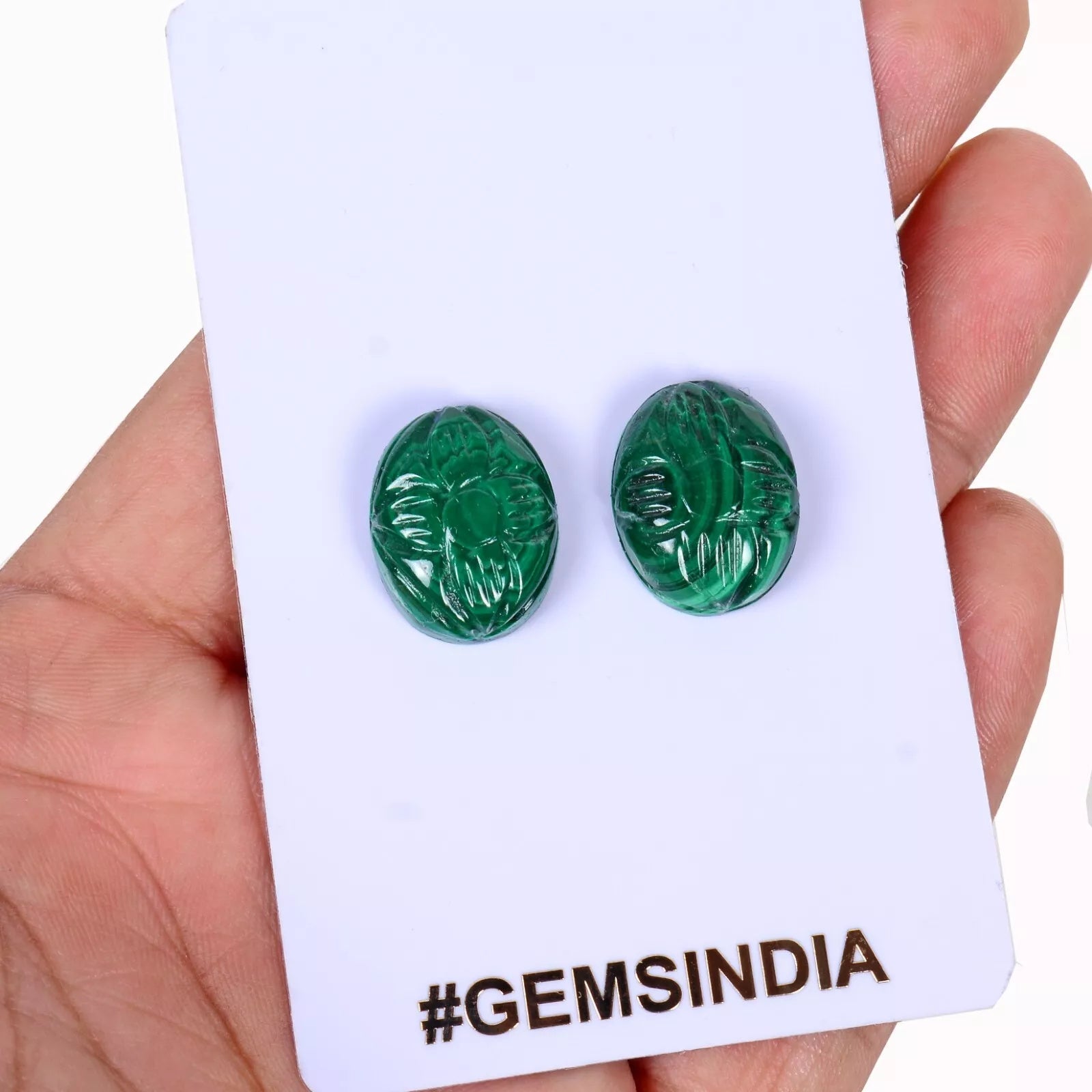 38.30 Cts/2 Pcs Natural Green Malachite Oval Carved Calibrated 17x13mm Gems Pair