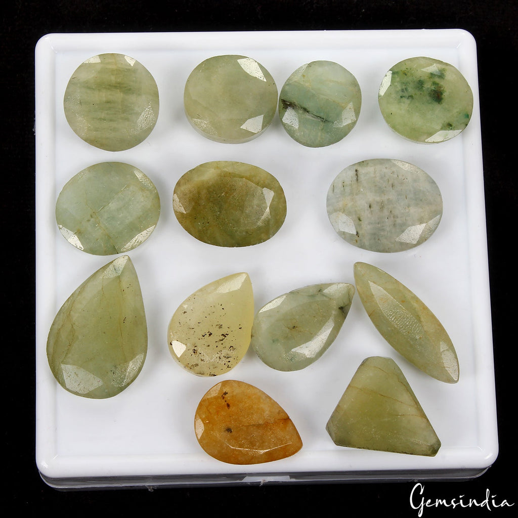 172.20 Cts/13 Pcs Natural Untreated Green Yellow Beryl Mixed Cut Loose Gems Lot