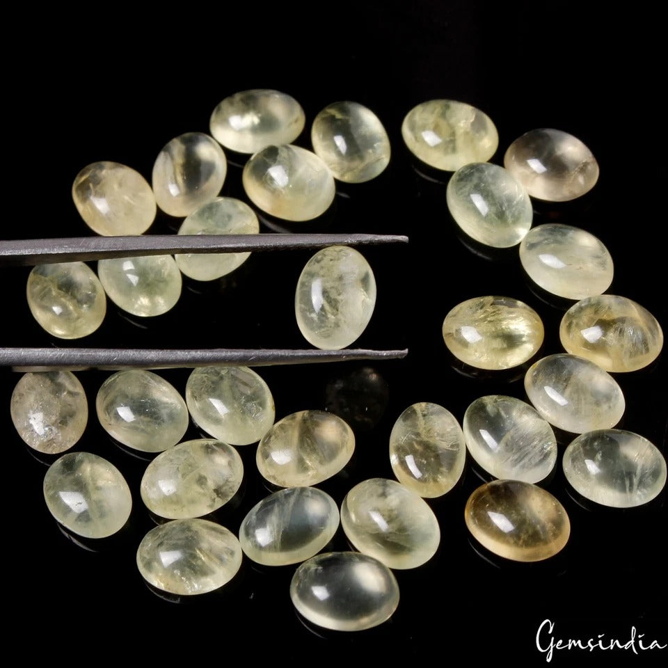 30 Pcs Natural Untreated Green Prehnite Oval Cabochon 7mm-8mm Loose Jewelry Gems