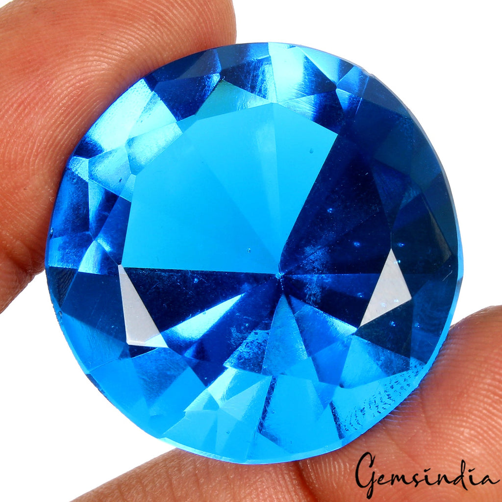 74.60 Cts Hydro Blue Sapphire Round Diamond Cut Loose Jewelry Gemstone~78x62mm