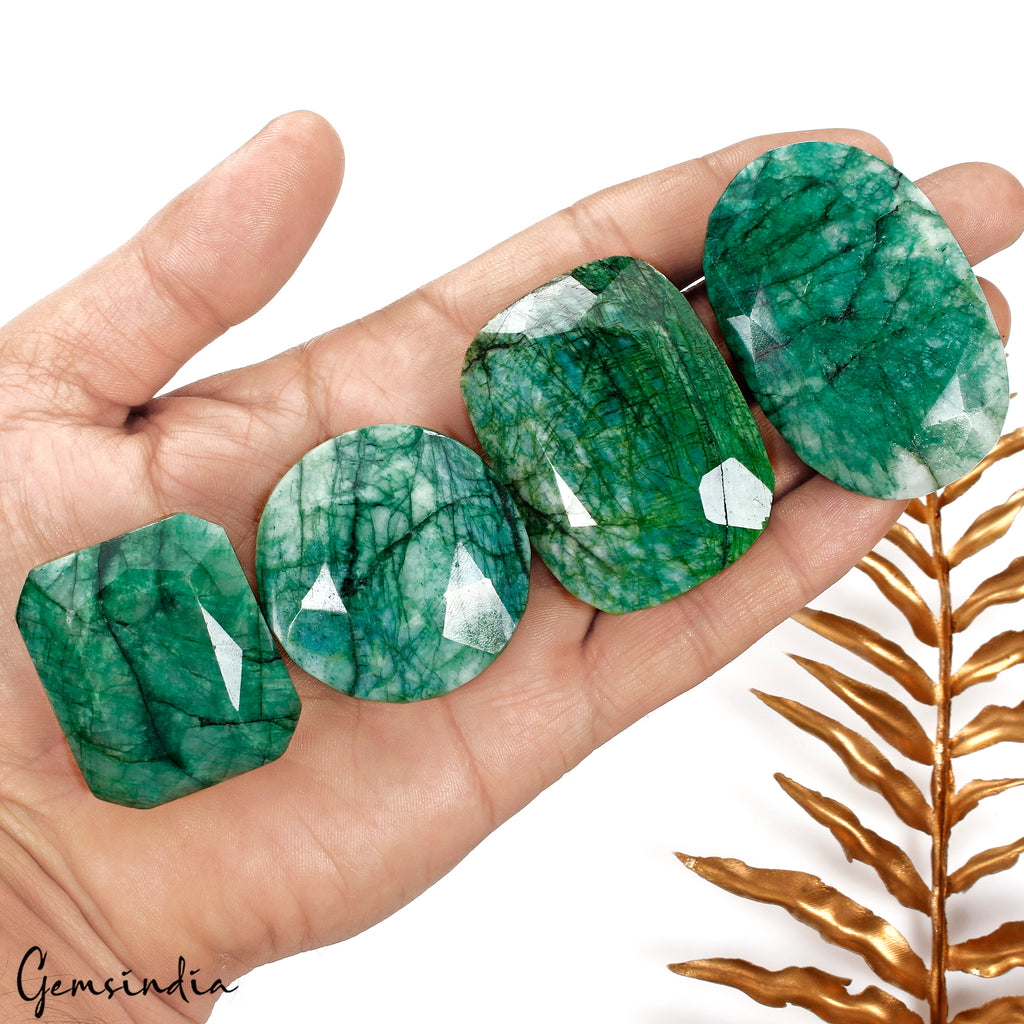 Emerald Lot, Loose Gemstone, Color Enhanced — 4 Pieces, 39mm to 57mm, 1200 Ct, Zambia