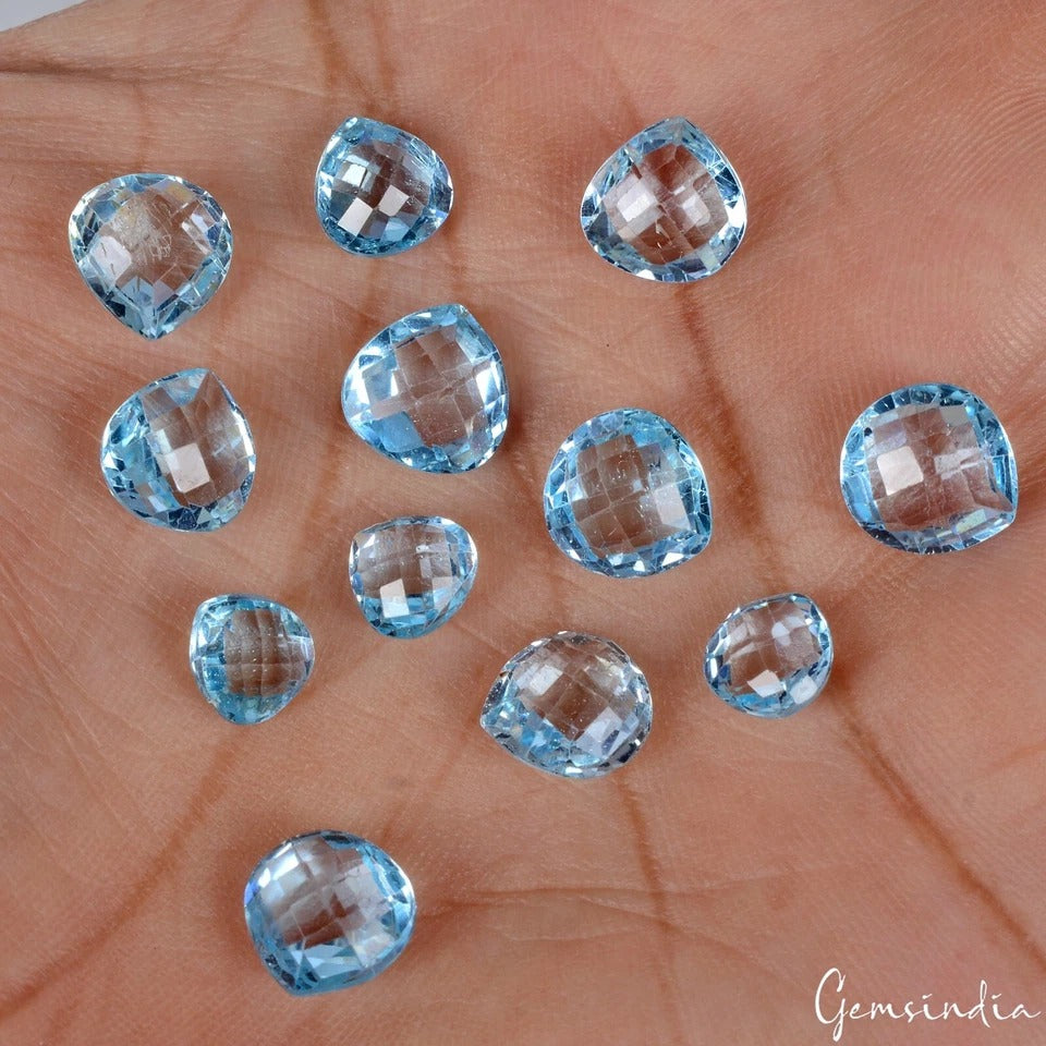 Blue Topaz Lot, Loose Gemstone, Pear Checker Cut, Untreated — 12 Pieces, 7mm, 29.90 Ct, Brazil
