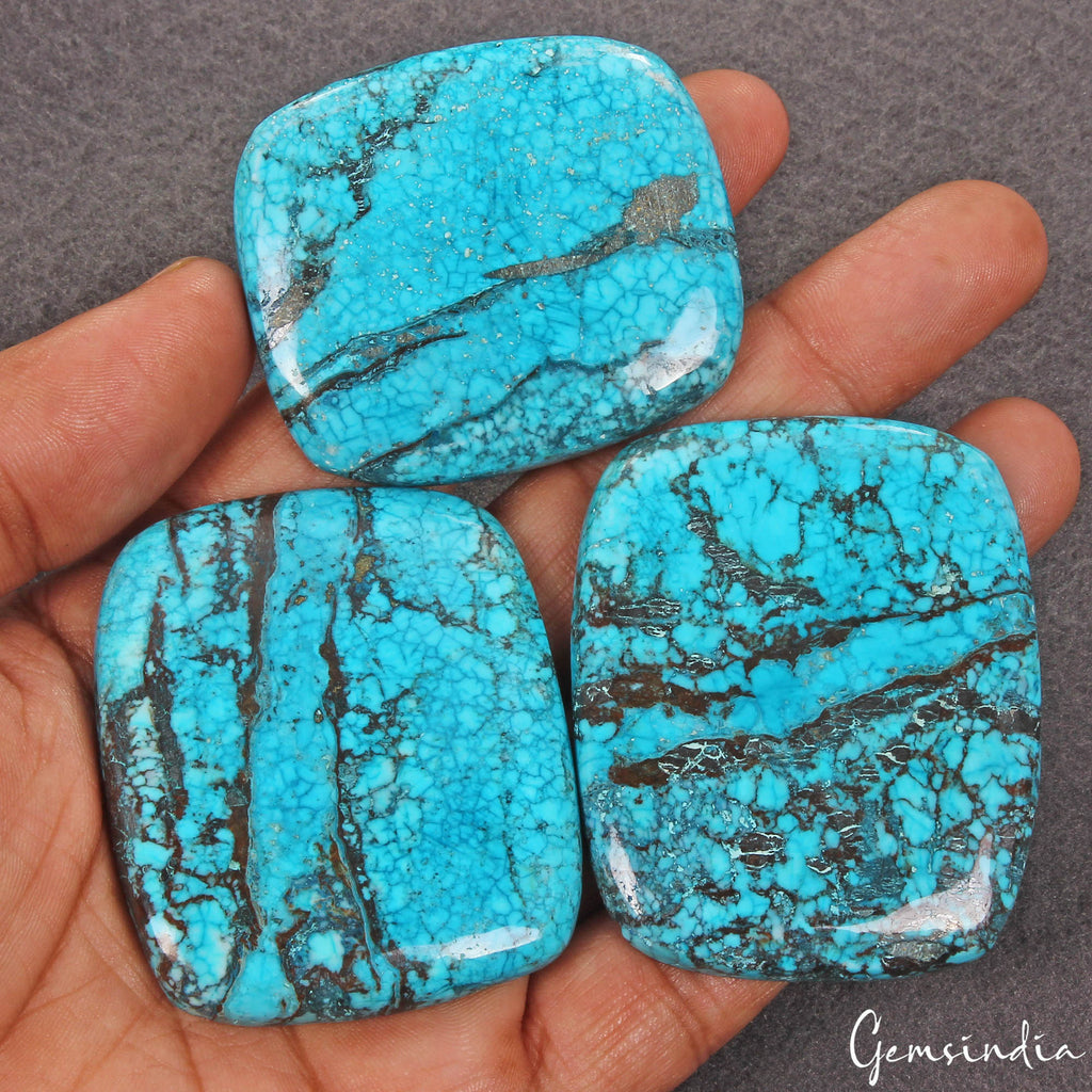 600 Cts/3 Pcs Natural Blue Spider Web Arizona USA Turquoise Cushion Cab Gems Lot