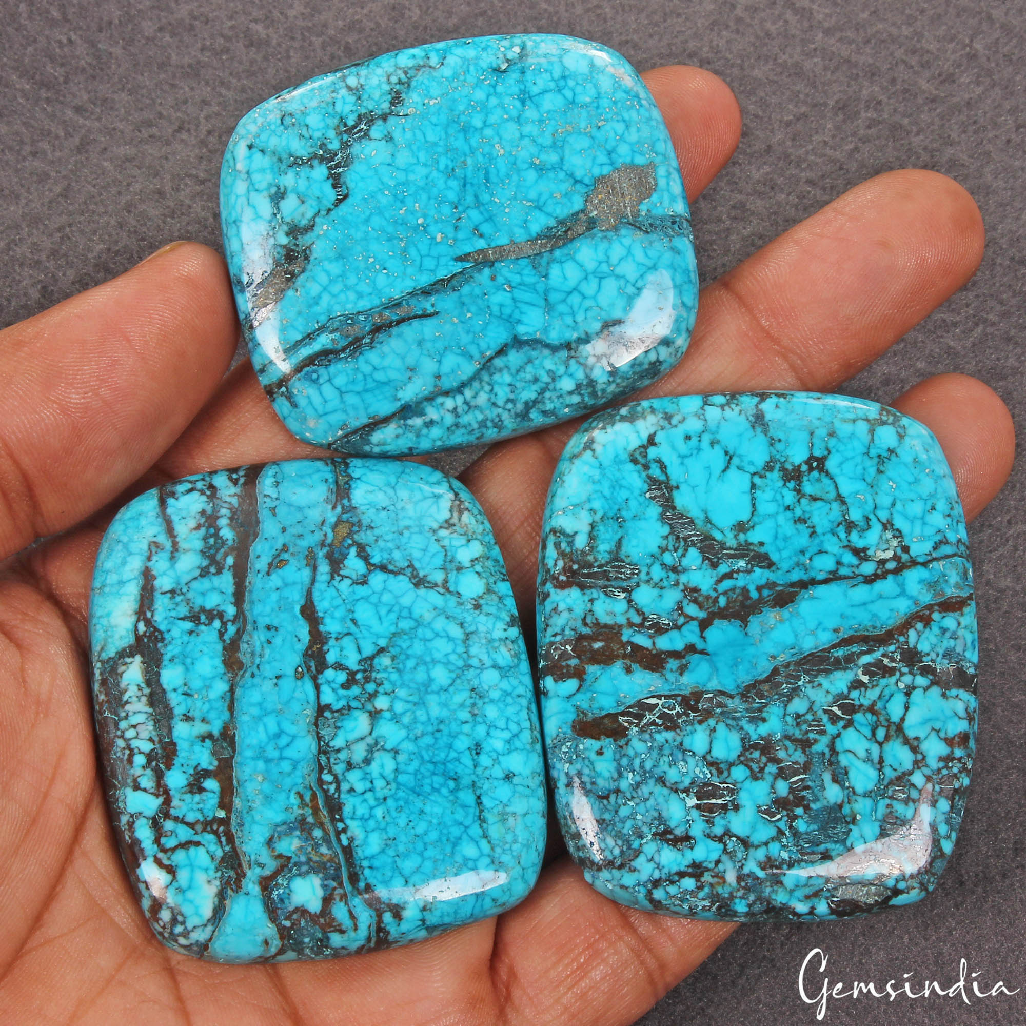 600 Cts/3 Pcs Natural Blue Spider Web Arizona USA Turquoise Cushion Cab Gems Lot