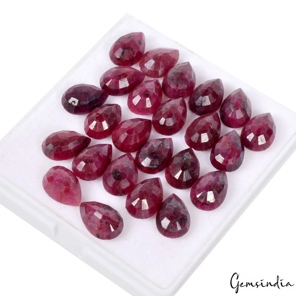 24 Pcs /11mm-12mm Natural Red Ruby Pear Faceted Loose Ring size Gemstones Lot~
