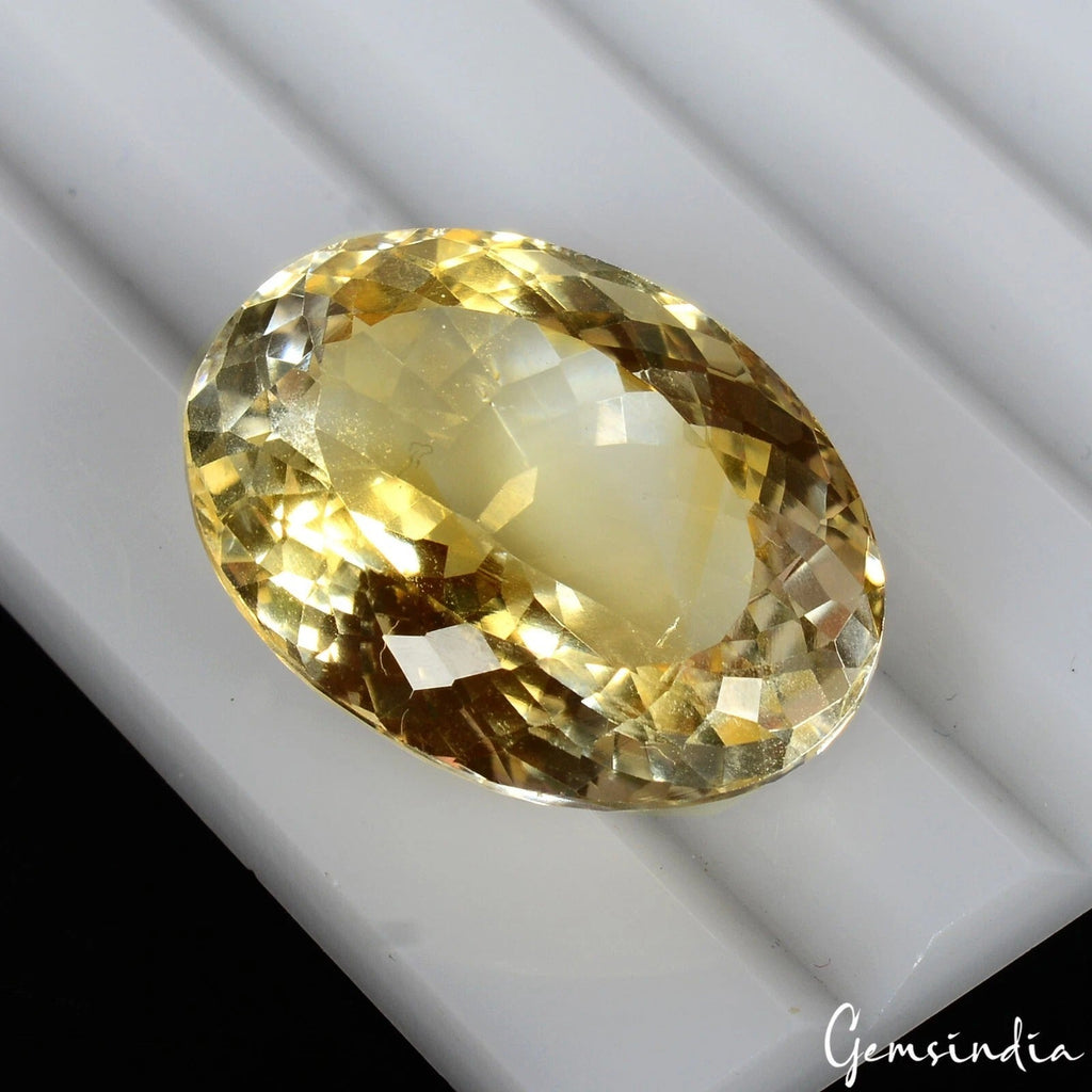 Certified 27.35 Cts Natural Brazilian Untreated Yellow Citrine Oval Gem For Ring