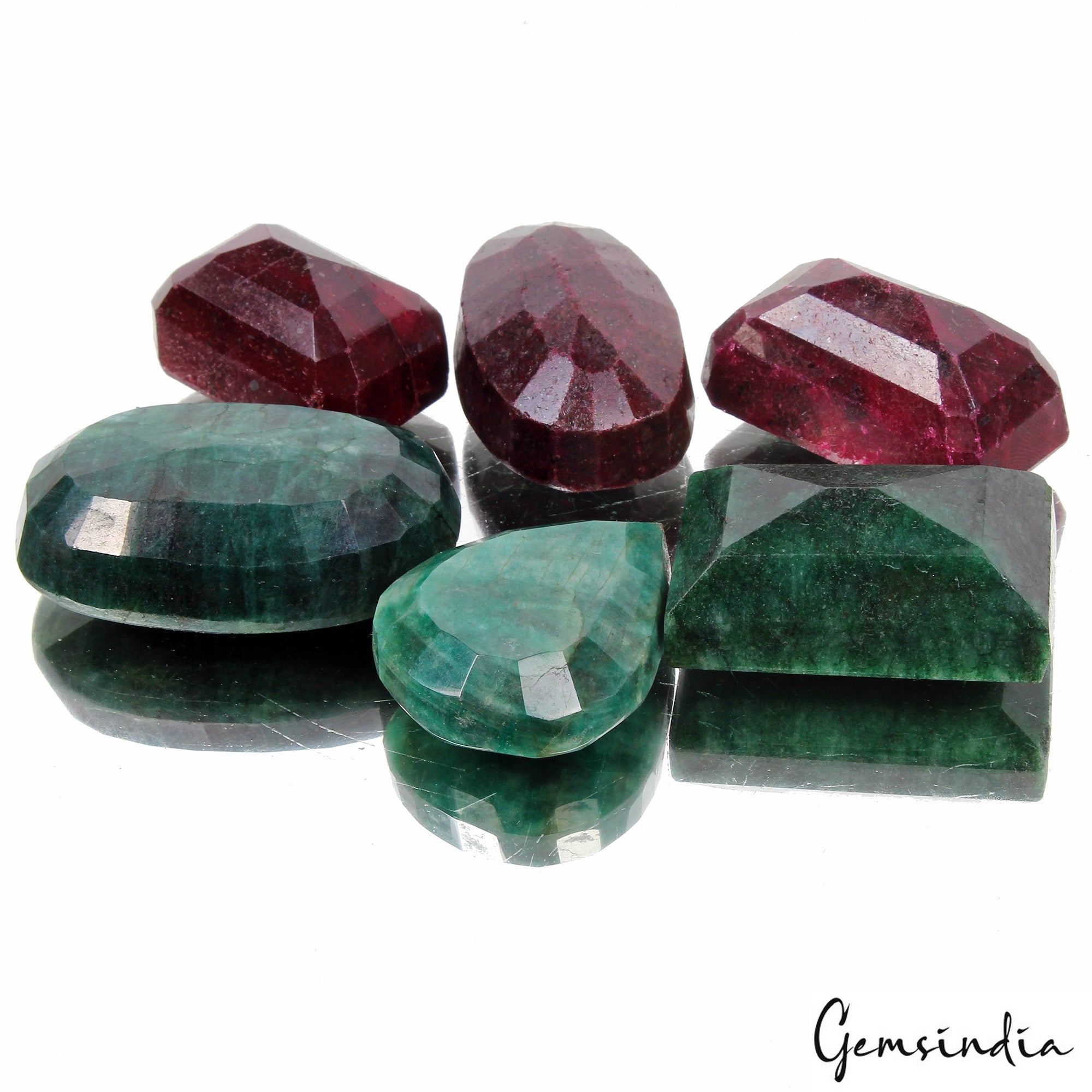 Natural Red Ruby & Green Emerald Mix Cut 38-55mm Pendant Size Loose Gems 1600 Ct