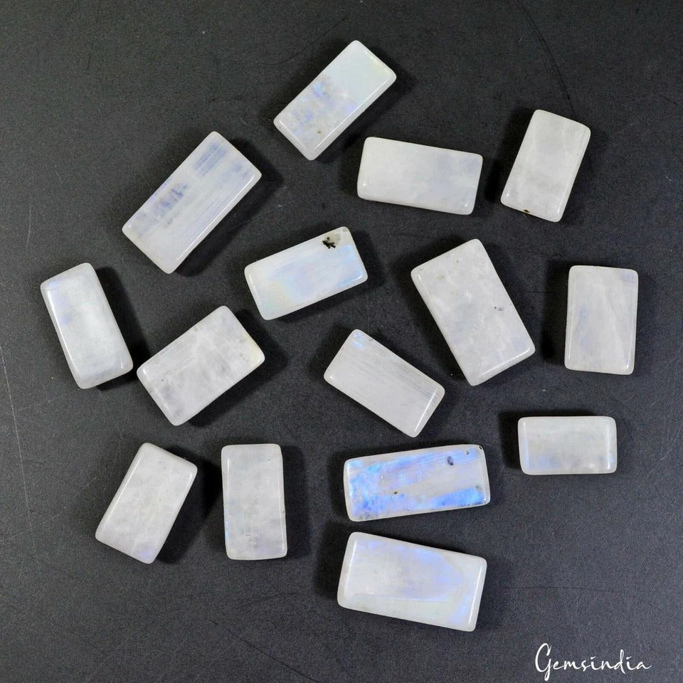 Share 138.10 Cts/15 Pcs Natural Untreated Moonstone Rectangular Cab Gems For Jew