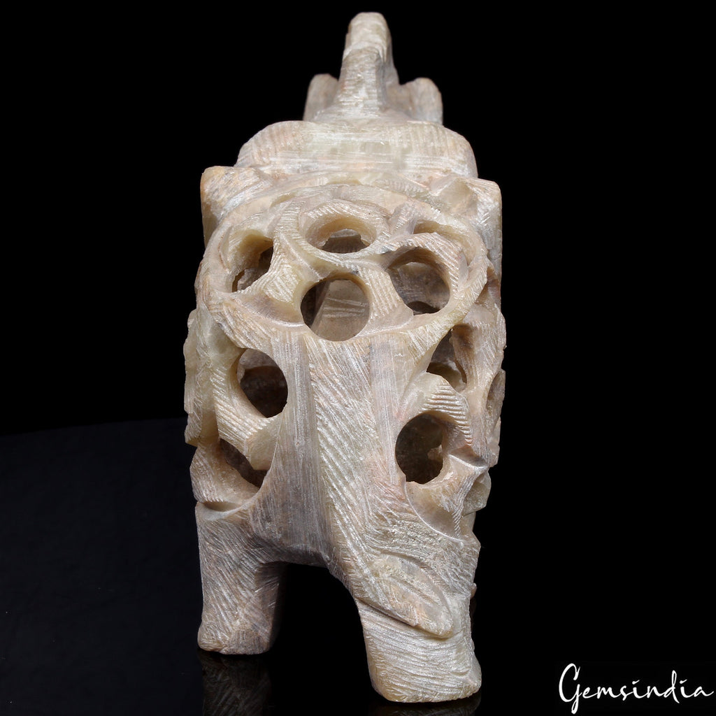 1040 Ct Soapstone Trunk Up Elephant Statue Animal Baby inside Tummy Sculpture 3"