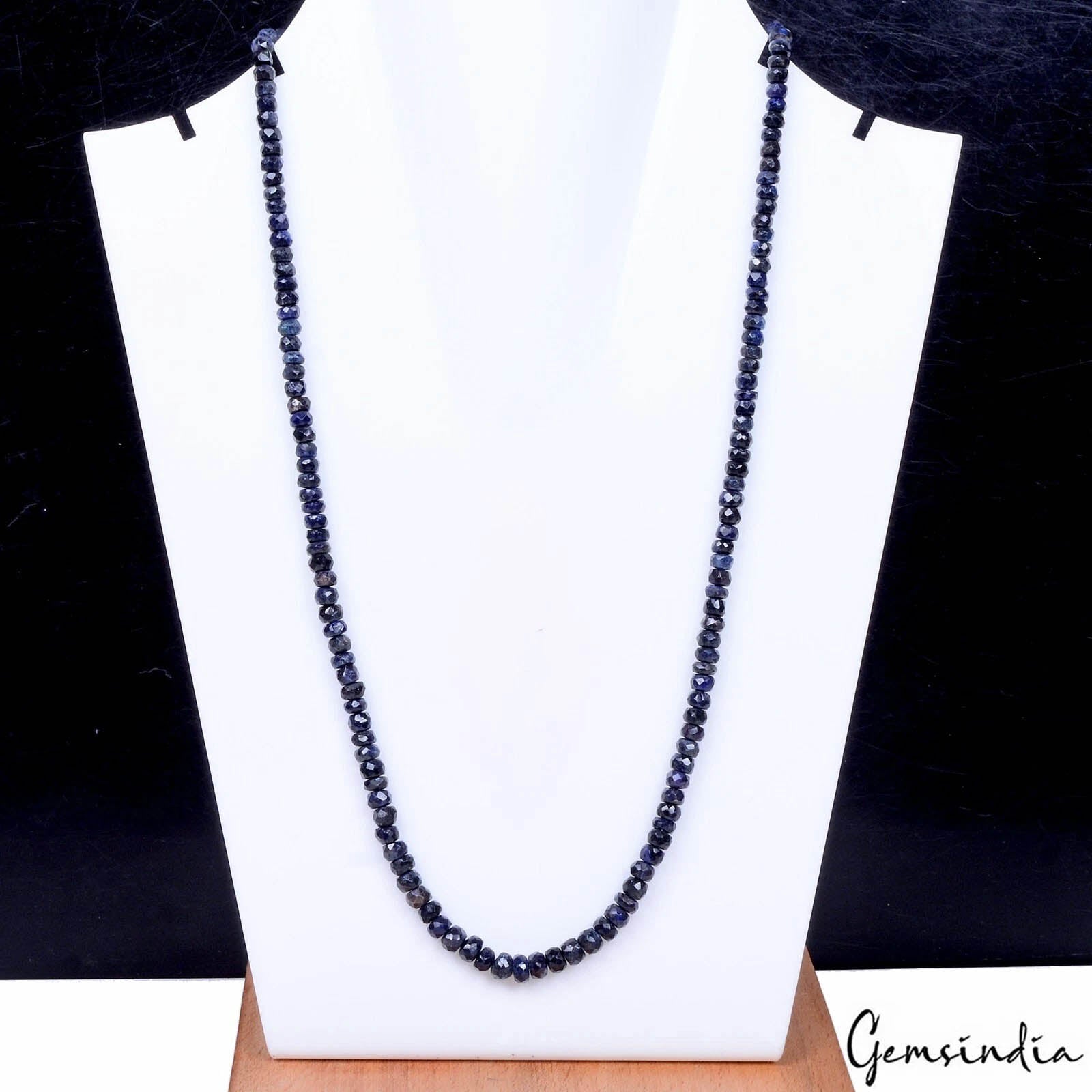 145 Cts Natural Blue sapphire Round Beaded Handmade Single Strand Necklace 20"