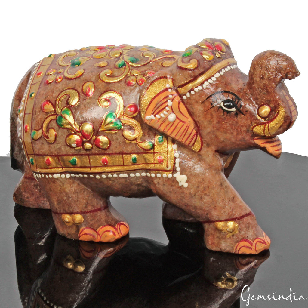 Aventurine Elephant Figurine, Brown — 111x65x53mm, 1840 Ct, India