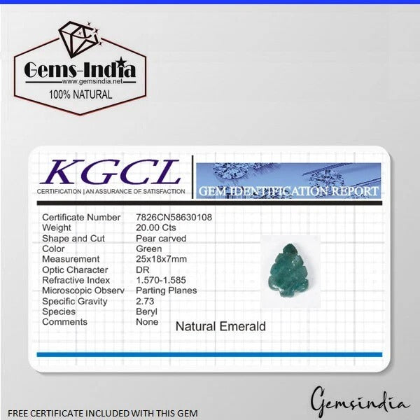 Certified 20 Cts Natural Untreated Green Emerald Leaf Pear Hand Carved Fancy Gem