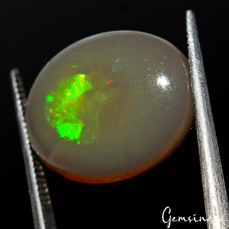 IGL&I Certified 6.50 Cts Natural Black Opal W/ Green Fire oval Cab Gem For Ring