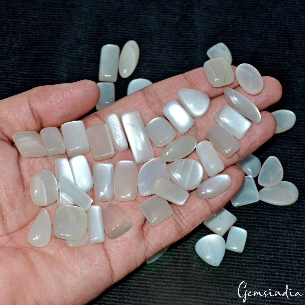 480 Ct/50 Pcs Natural Untreated White/Gray Moonstone Silky Mix Gems For Jewelry