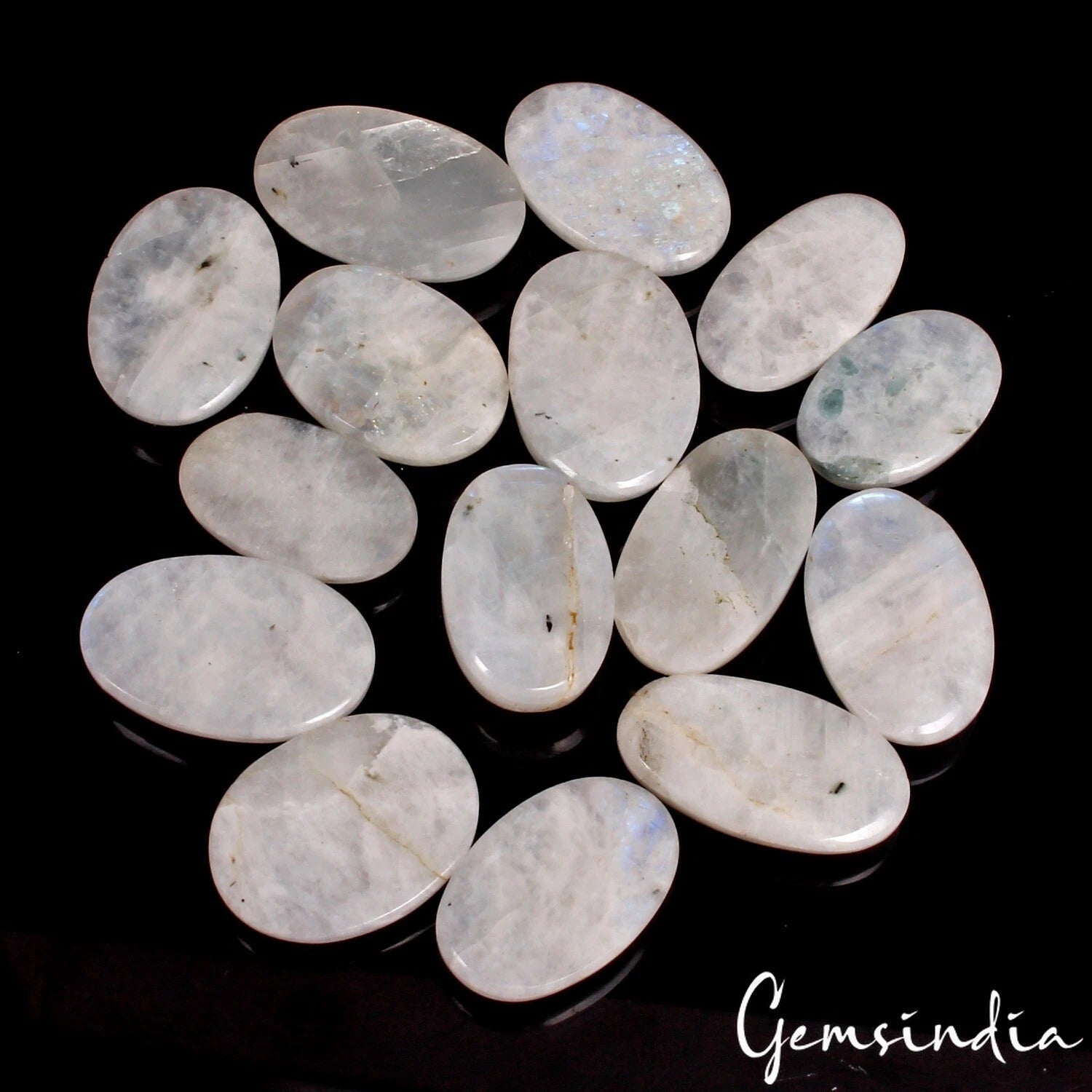 540 Cts/15 Pcs Natural Untreated White w Blue Shine Moonstone Mix Cab Loose Gems